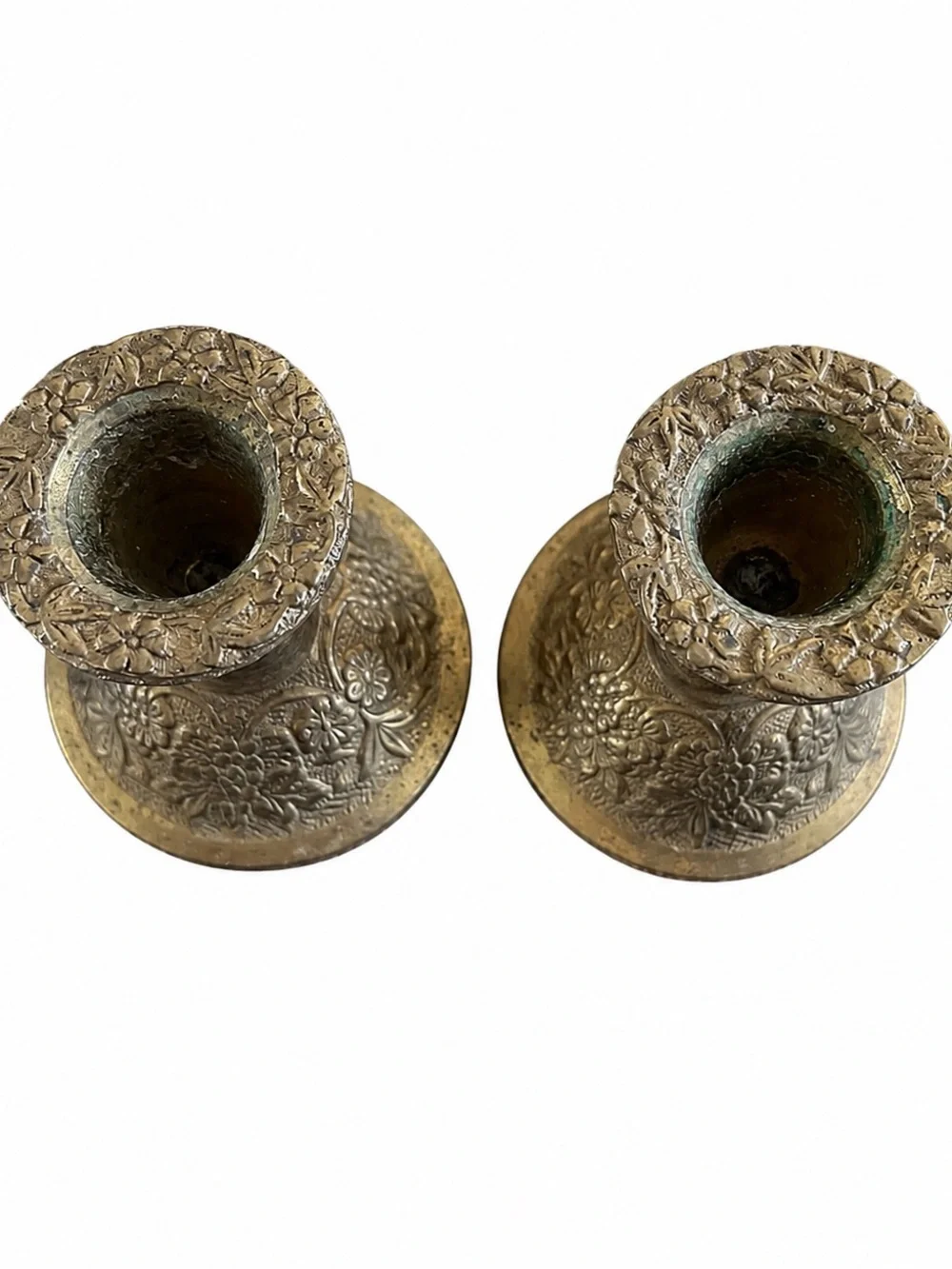 Vintage Goel India  Brass Taper Candle Holders Set of 2 Hand-Engraved Floral